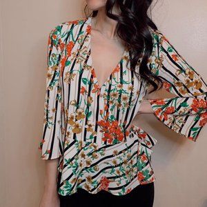 Zara Floral Striped Wrap Top - XS